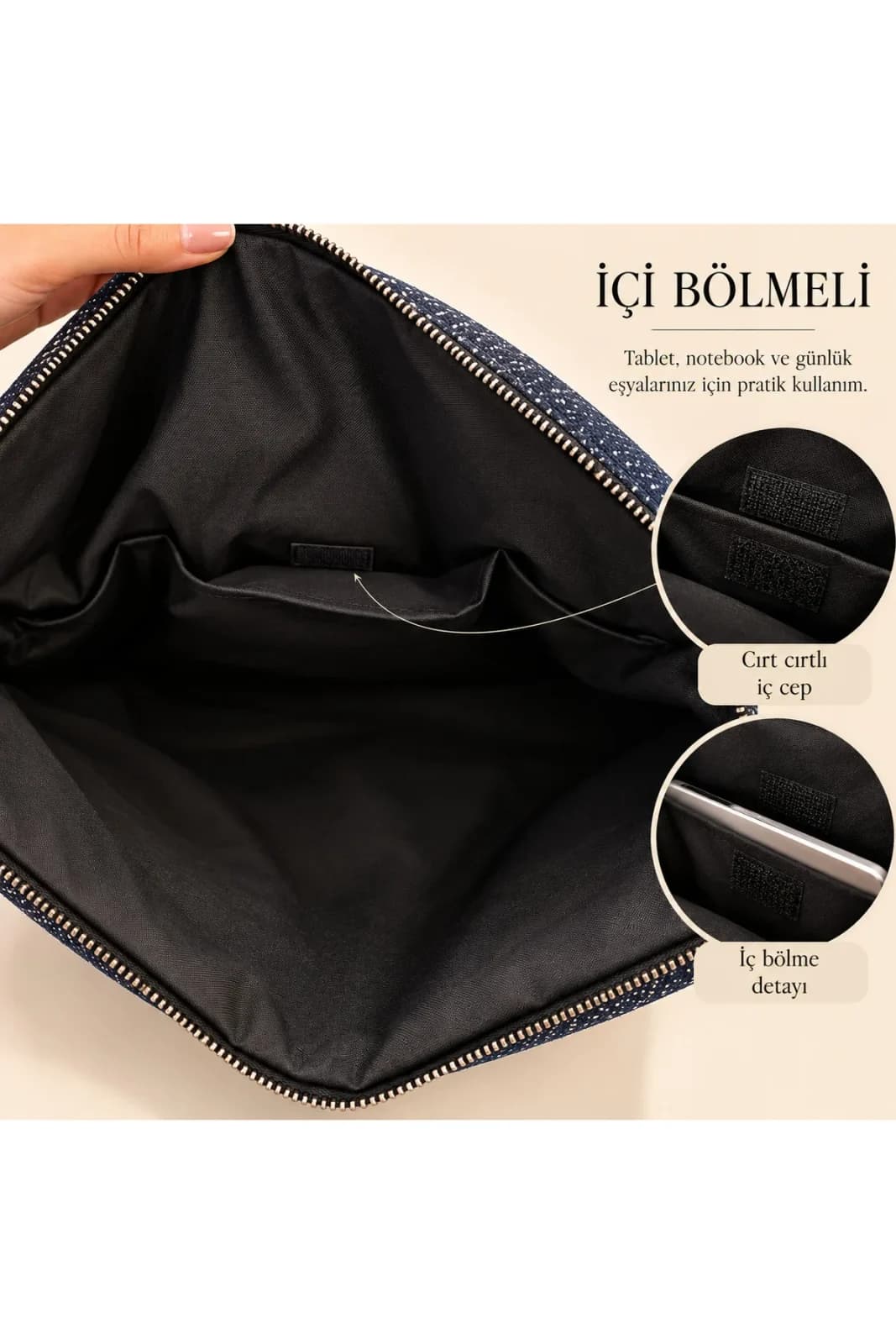 GLC Moda Tasarım Lacivert Kırçıllı Tablet ve iPad Çantası 13 İnc – 35 × 30 cm - Görsel 3