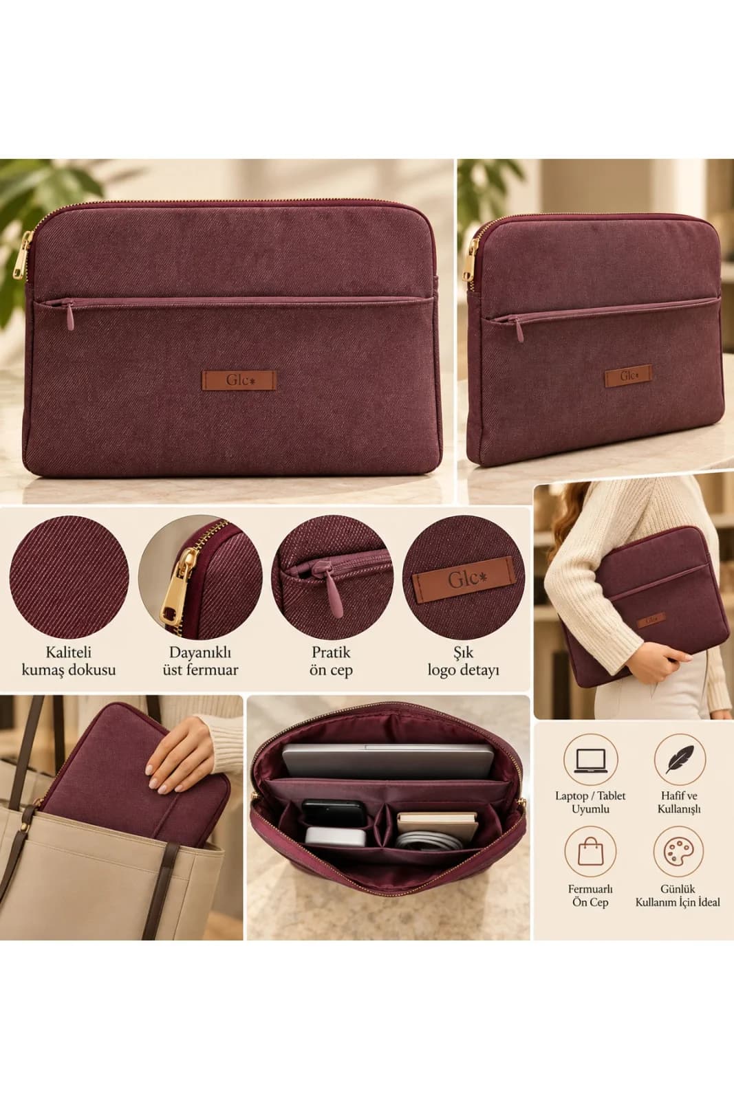 GLC Moda Mürdüm 13 inc 27*33 Laptop & Tablet Çantası - Görsel 3