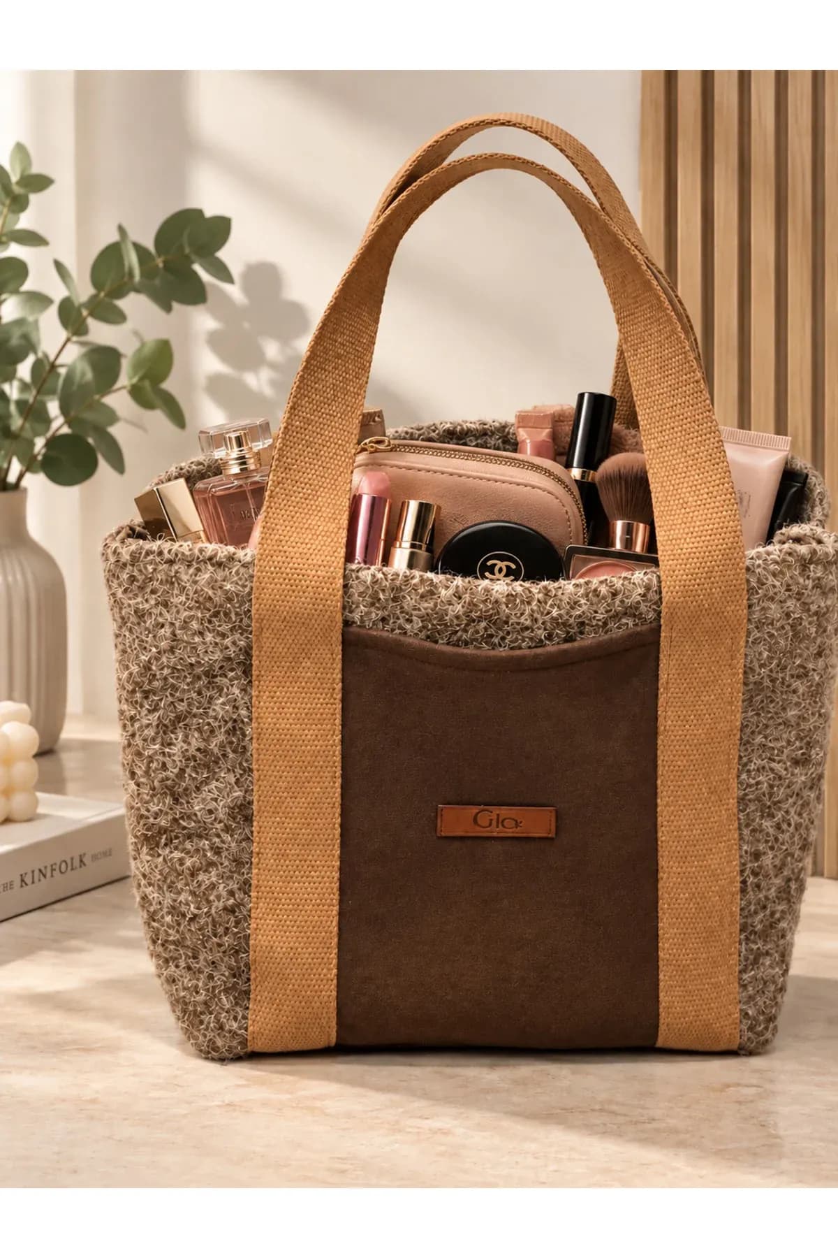 Özel Dokuma Krem Rengi Kumaş Tote Bag Omuz Çantası - Görsel 2