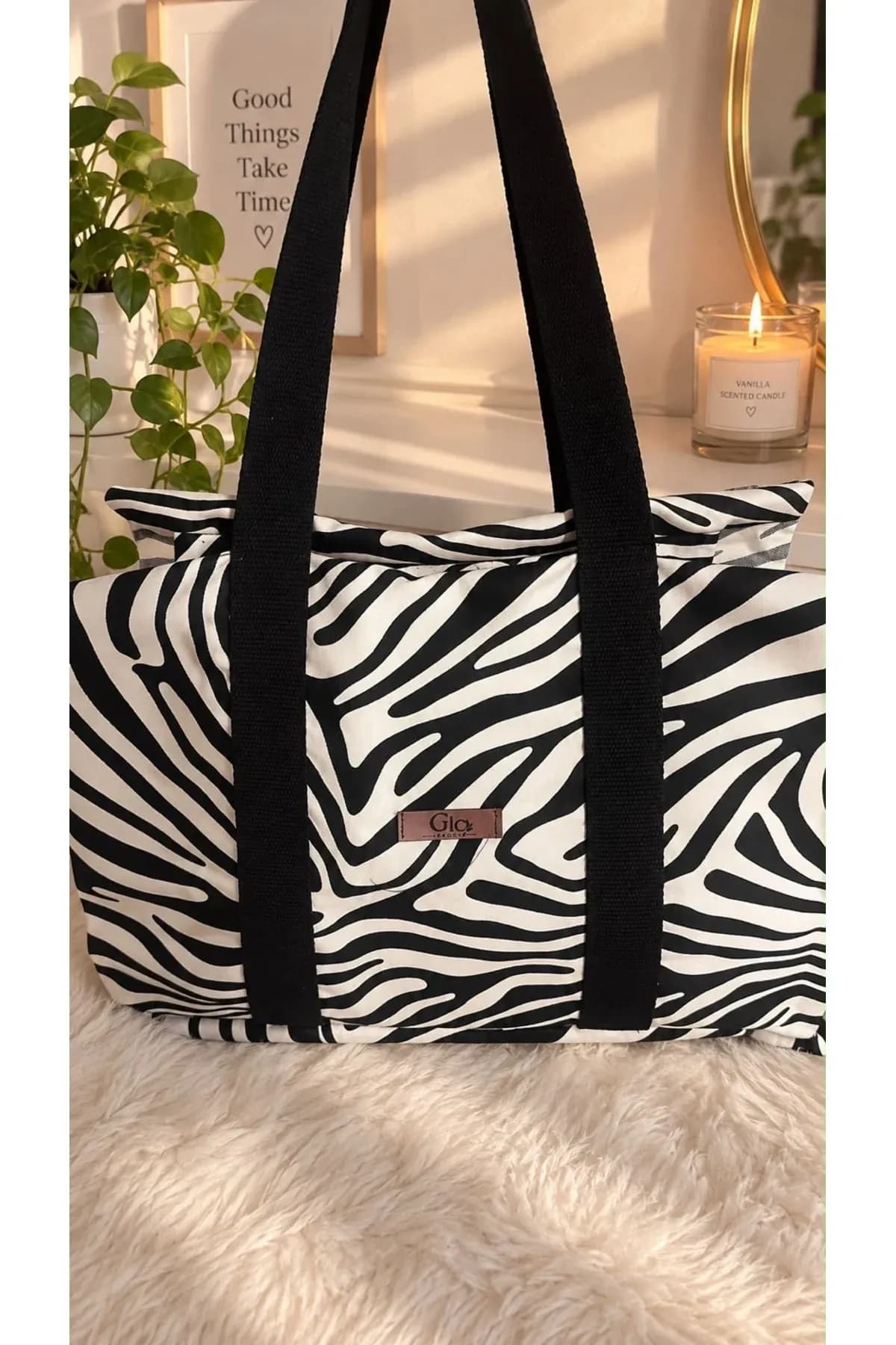 Zebra Desenli Dokuma Kumaş Omuz Çantası - Görsel 3