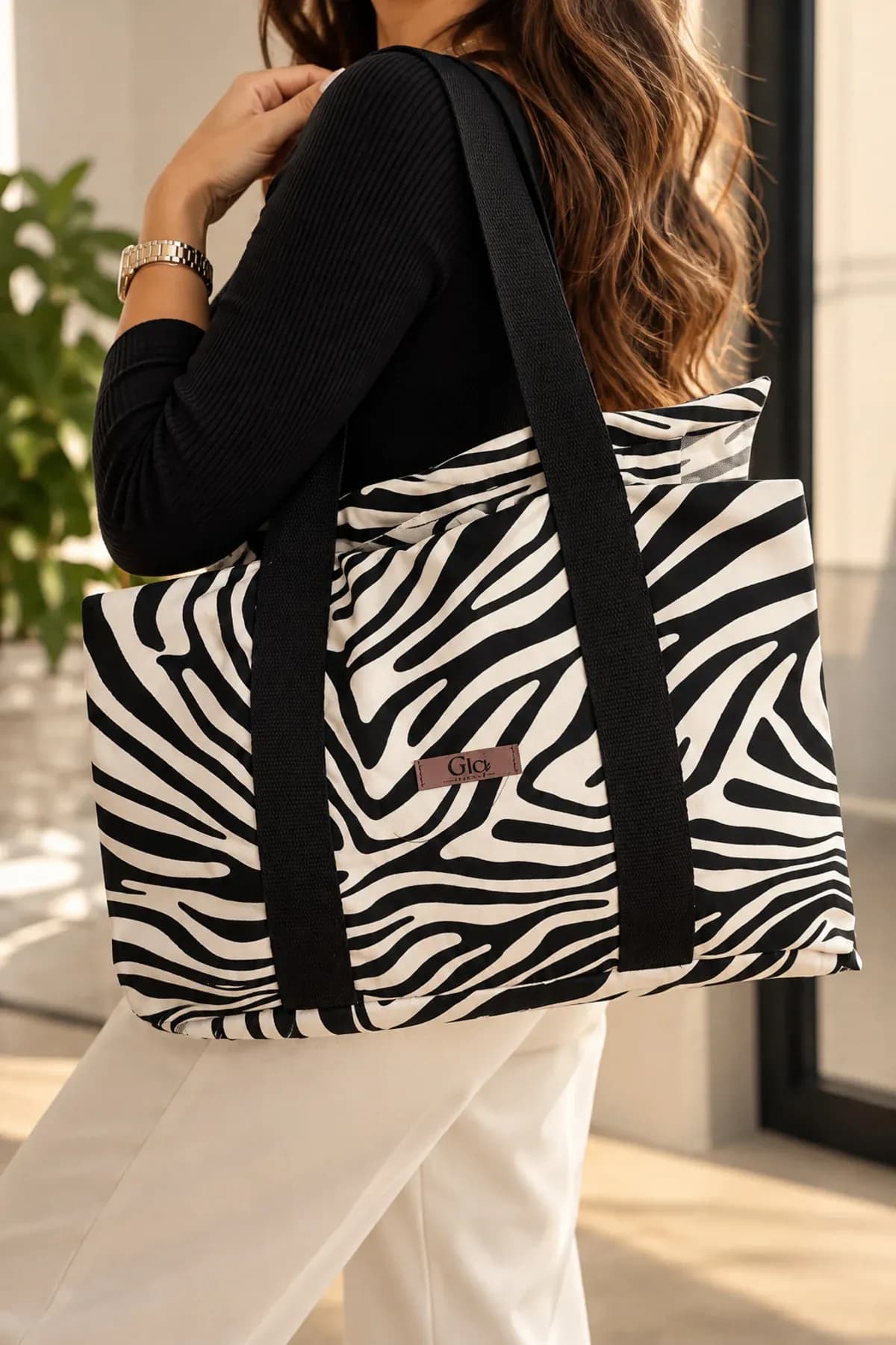 Zebra Desenli Dokuma Kumaş Omuz Çantası - Görsel 4